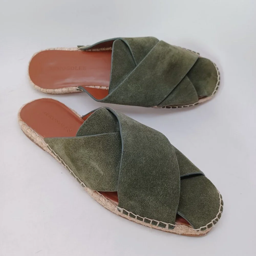 Aerosoles Shoes Womens US 7.5 Green Suede Slide Halley Espadrille‎ Slip On Flats
